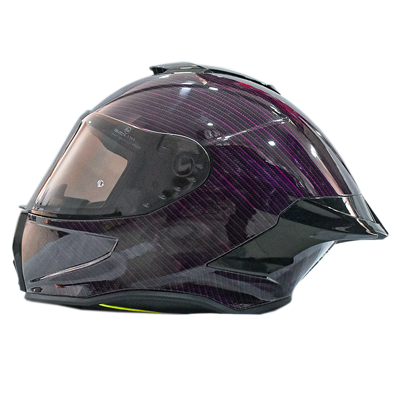 Casco Xtrong 820 Braided Fiber -Lila Brillo ECE-2206 Visor Revo Red Accesorios Negro Brillo