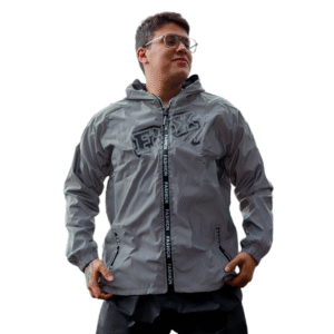 CHAQUETA 100% REFLECTIVA MARCAS MOTERAS ESTAMPADO NEGRO